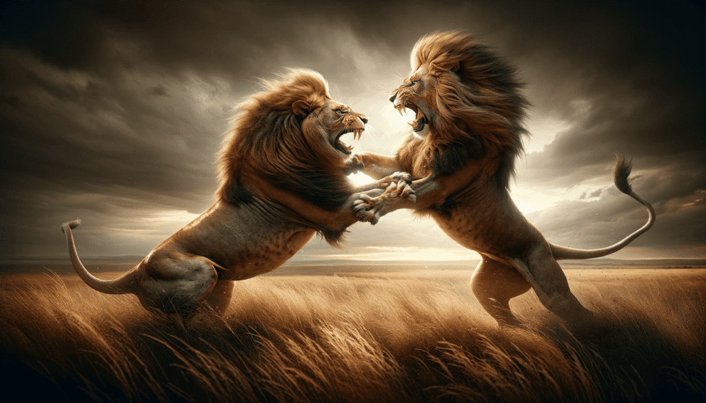 Fighting lions