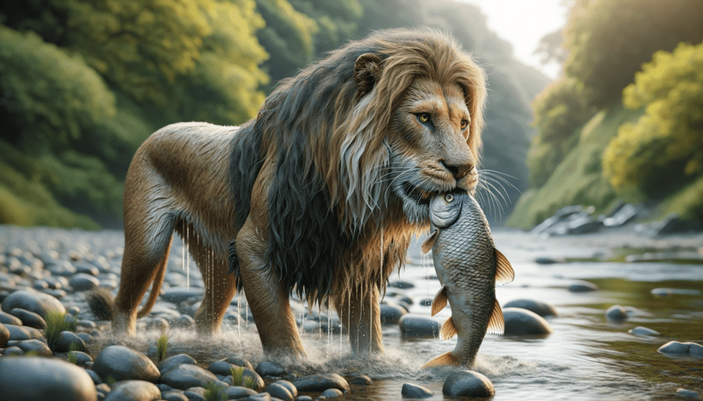 Lion who caught a fish